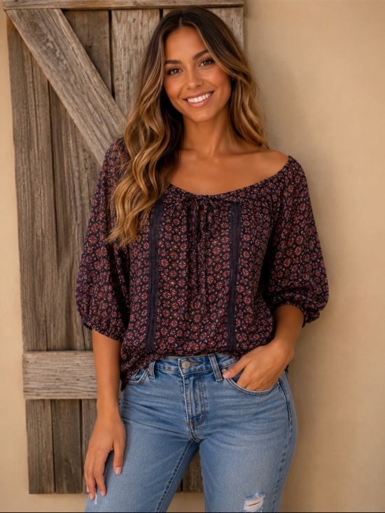 Mossimo Supply Co. Tops - Mossimo Supply Co. Black Floral Peasant Blouse
